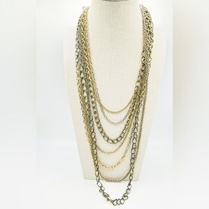 Vintage 7-Strand Mixed Metal Layered Chain Necklace